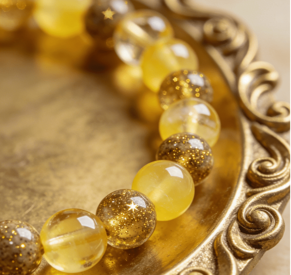 Cancer nurturing mala bracelet with moonstone and white jade beads on white silk surface