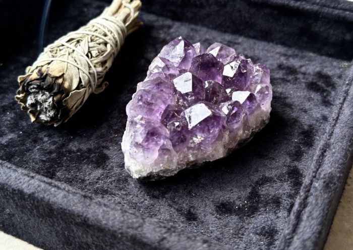 Amethyst cluster with sage