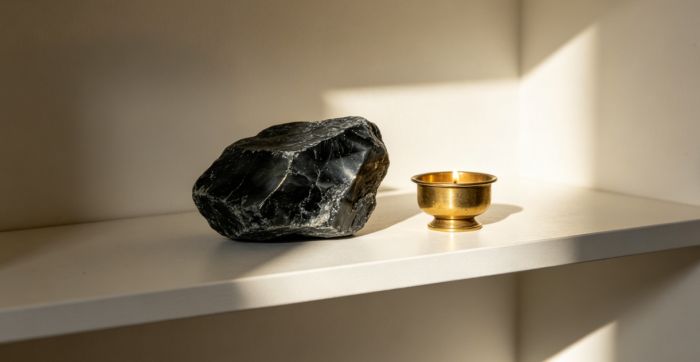 Black obsidian with candleholder