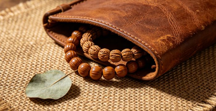 Bodhi mala in leather bag
