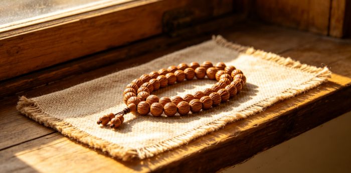 Bodhi mala in morning light