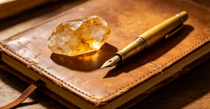 Citrine on vintage notebook