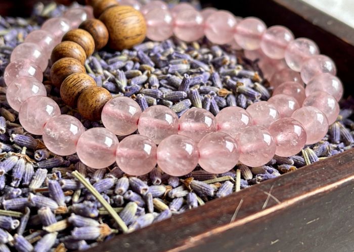 Rose quartz mala with lavender