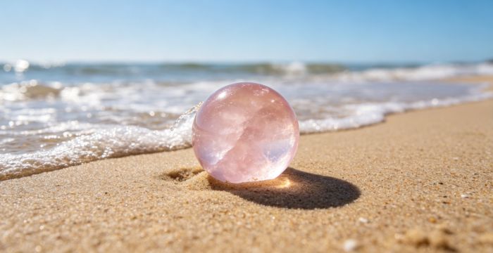 Rose quartz on beach sand