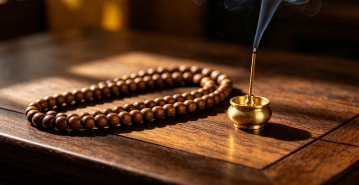 Wooden mala with incense