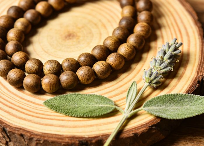 Wooden mala with sage